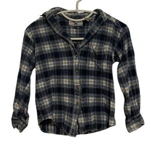 Vintage Lee Size Medium Navy Plaid Button Down Flannel Shirt Boy’s Size Medium